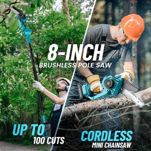 2 in 1 Cordless 8 inch Chainsaw with Pole Saw - AxenBox
