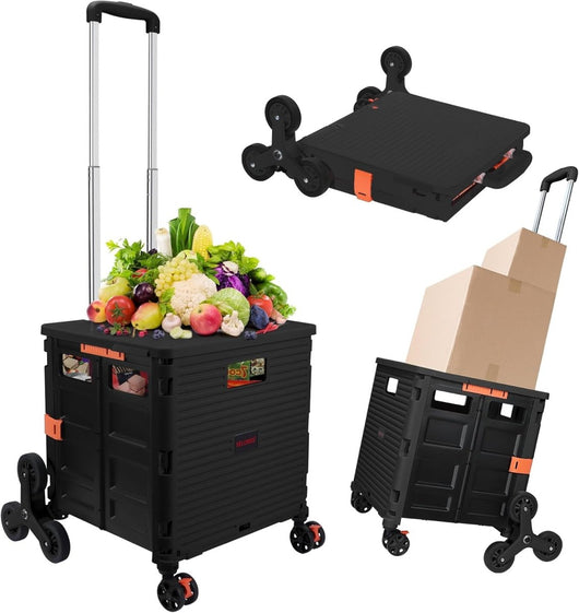 65L Collapsible Rolling Cart with Lid & Stair - Climbing Wheels - AxenBox
