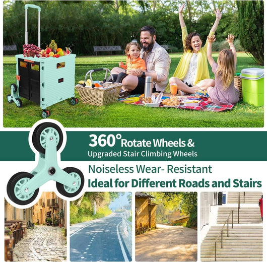 65L Collapsible Rolling Cart with Lid & Stair - Climbing Wheels - AxenBox