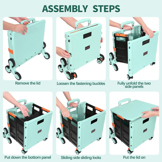 65L Collapsible Rolling Cart with Lid & Stair - Climbing Wheels - AxenBox