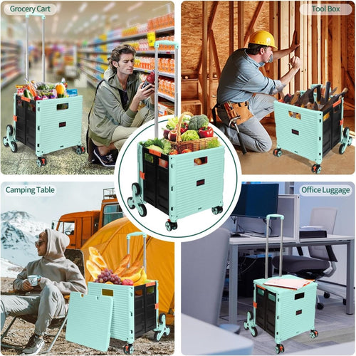 Zusammenklappbarer Rollwagen (65 Liter) mit Deckel und Treppensteigrollen 