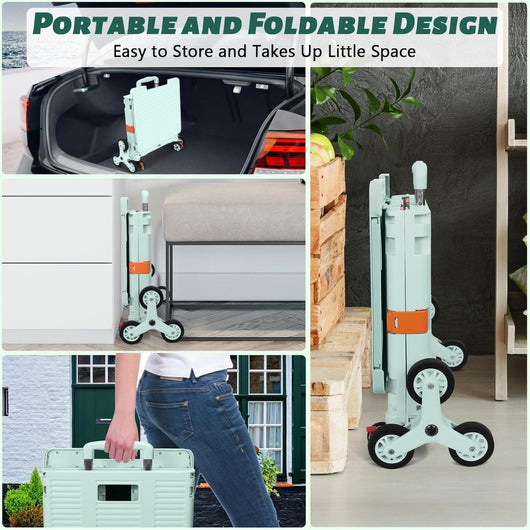 65L Collapsible Rolling Cart with Lid & Stair - Climbing Wheels - AxenBox