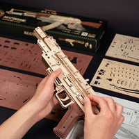AK - 47 Assault Rifle Gun Wooden Replica Rubber Band Gun Model Kit, Toys Gift for Children - AxenBox
