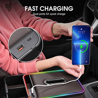 Armlehnen-Staufach mit LED-Ambientebeleuchtung