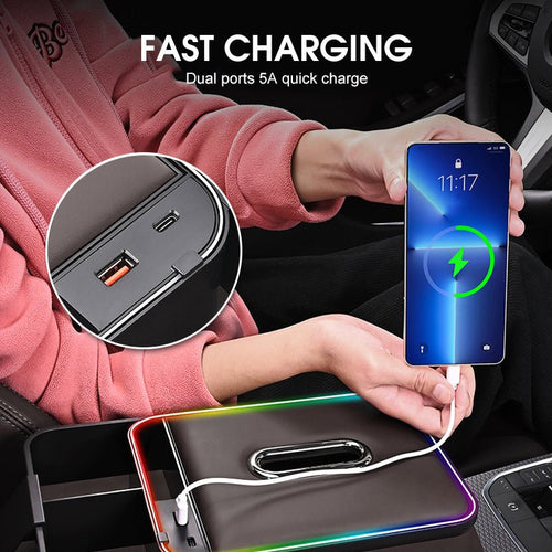 Armlehnen-Staufach mit LED-Ambientebeleuchtung