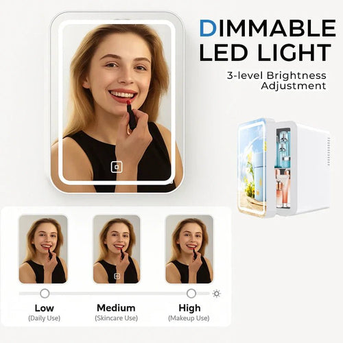 BeautyCool Dual-Temp Hautpflege-Kühlschrank mit LED-Spiegel für Zuhause und Auto 
