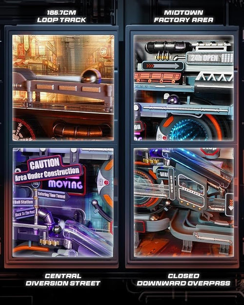 Futuristisches Murmelbahn-Puzzle im Cyberpunk-Stil