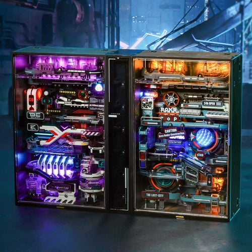 Futuristisches Murmelbahn-Puzzle im Cyberpunk-Stil