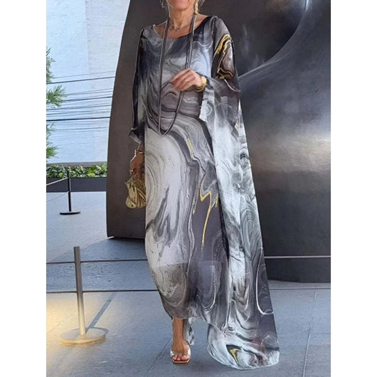 Elegant Chiffon Marbleized Print Dress - AxenBox