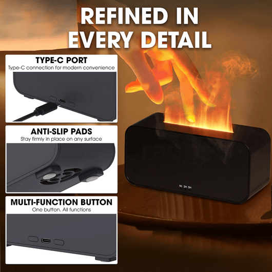 Essential Oil Flame Diffuser & Humidifier – 3 - in - 1 Scent, Mist, Glow - AxenBox