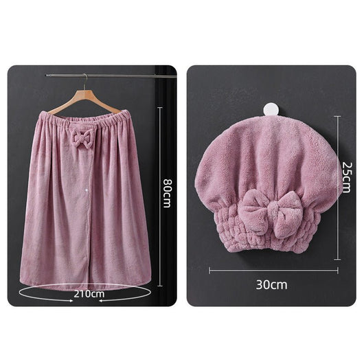 Extra - Large Soft Absorbent Elastic Bathrobe & Hair Drying Cap 2 - Piece Set - AxenBox