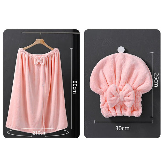 Extra - Large Soft Absorbent Elastic Bathrobe & Hair Drying Cap 2 - Piece Set - AxenBox