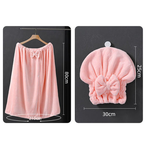 Extra großes, weiches, saugfähiges und elastisches Bademantel- und Haartrockenhauben-Set (2-teilig)