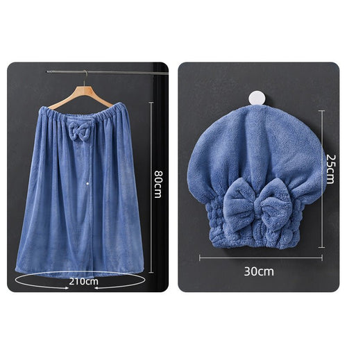 Extra großes, weiches, saugfähiges und elastisches Bademantel- und Haartrockenhauben-Set (2-teilig)