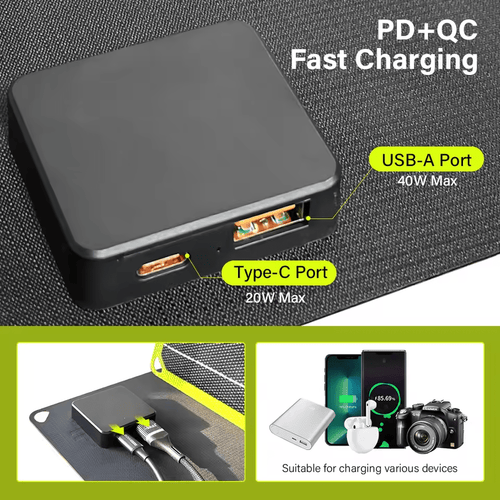 Tragbares, faltbares Solarpanel – Hohe Effizienz und praktisches Design für den Außeneinsatz, ideal für Prototyping-Platinen und zum Aufladen von Geräten.