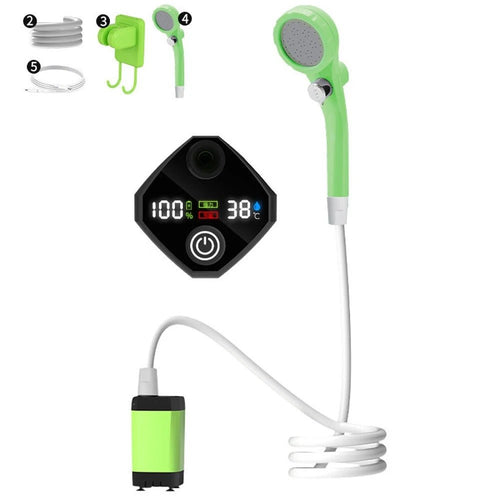 Wiederaufladbare, tragbare Campingdusche mit Digitalanzeige