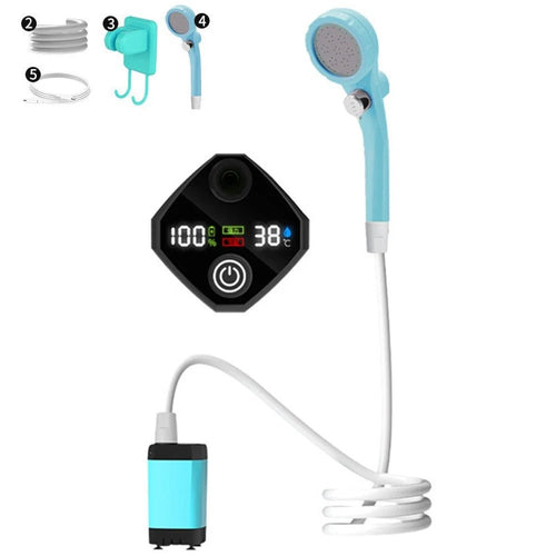 Wiederaufladbare, tragbare Campingdusche mit Digitalanzeige