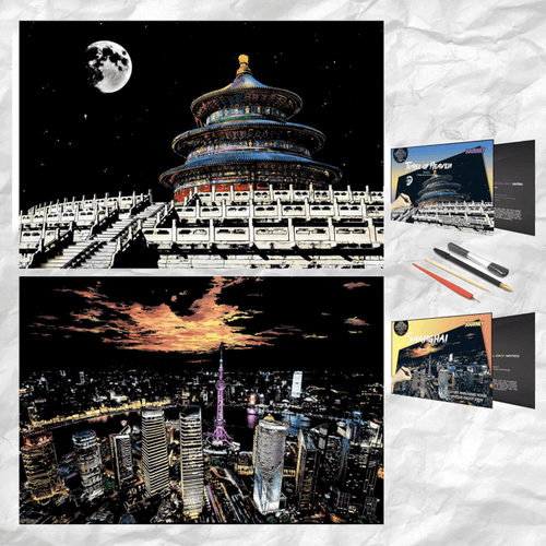 Kratzbild-Sets für Erwachsene und Kinder, Regenbogen-Malerei-Skizze Nachtansicht Kratzbild