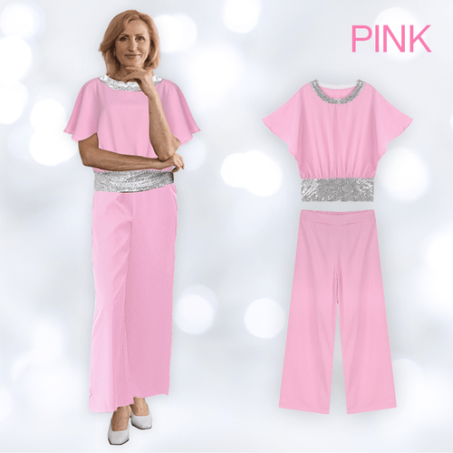 Elegantes Pailletten-Zweiteiler-Set: Hosenanzug mit Fledermausärmeln und Bluse für Damen 
