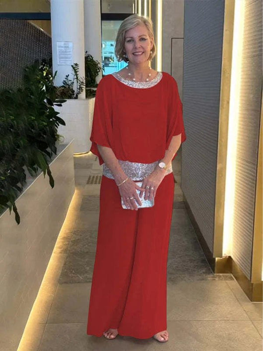 Sequin Elegant Two - piece Set Pantsuit Batwing Sleeve Women Blouse - AxenBox