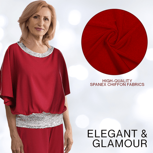 Elegantes Pailletten-Zweiteiler-Set: Hosenanzug mit Fledermausärmeln und Bluse für Damen 