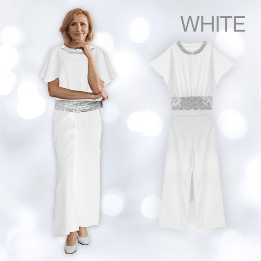 Sequin Elegant Two - piece Set Pantsuit Batwing Sleeve Women Blouse - AxenBox